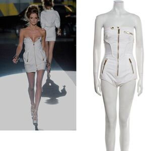 DSQUARED2 S/S 2008 Vintage Stretch White Twill Denim Romper Jumpsuit 40IT